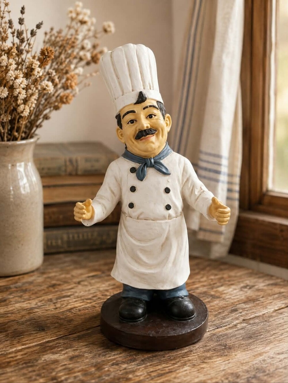 Vintage Chef Figurine Statue - White Uniform with Blue Scarf